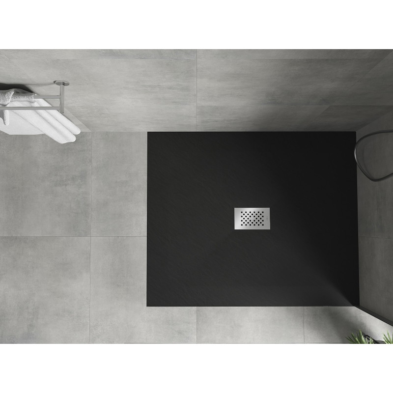 Mexen Hugo brodzik prostokątny SMC 140 x 100 cm, czarny, maskownica inox - 42701014-X