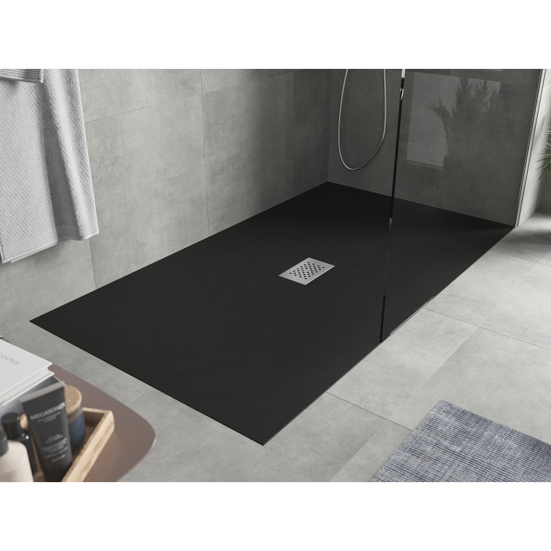 Mexen Hugo brodzik prostokątny SMC 170 x 100 cm, czarny, maskownica inox - 42701017-X