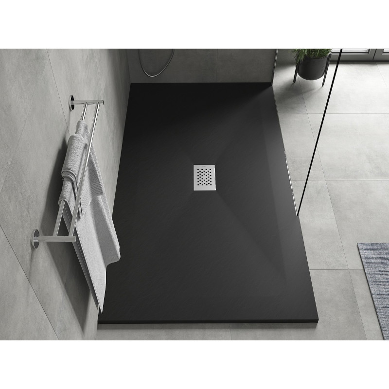 Mexen Hugo brodzik prostokątny SMC 160 x 100 cm, czarny, maskownica inox - 42701016-X