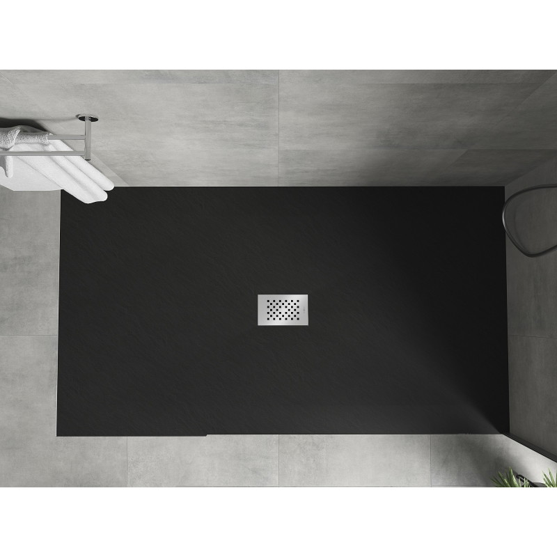 Mexen Hugo brodzik prostokątny SMC 170 x 100 cm, czarny, maskownica inox - 42701017-X