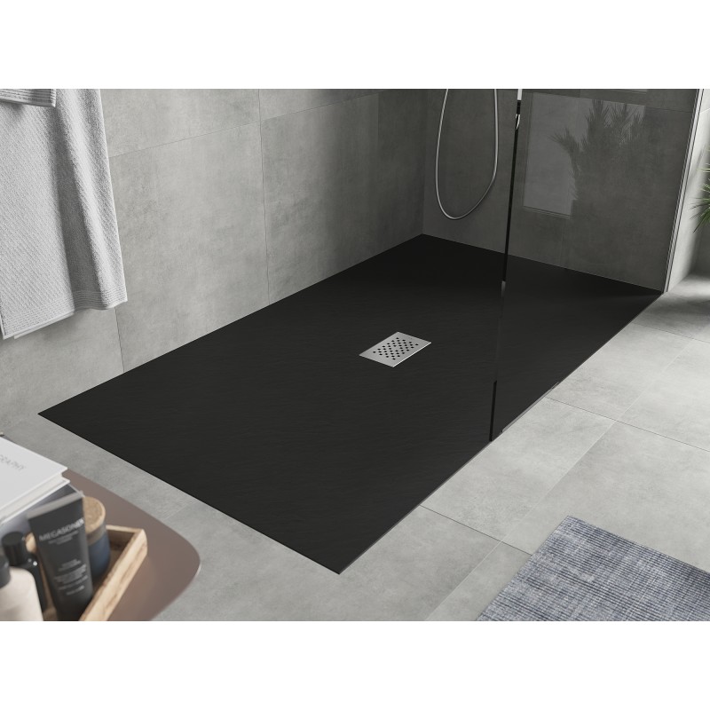 Mexen Hugo brodzik prostokątny SMC 200 x 100 cm, czarny, maskownica inox - 42701020-X