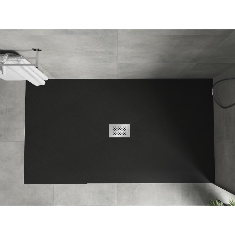 Mexen Hugo brodzik prostokątny SMC 200 x 100 cm, czarny, maskownica inox - 42701020-X