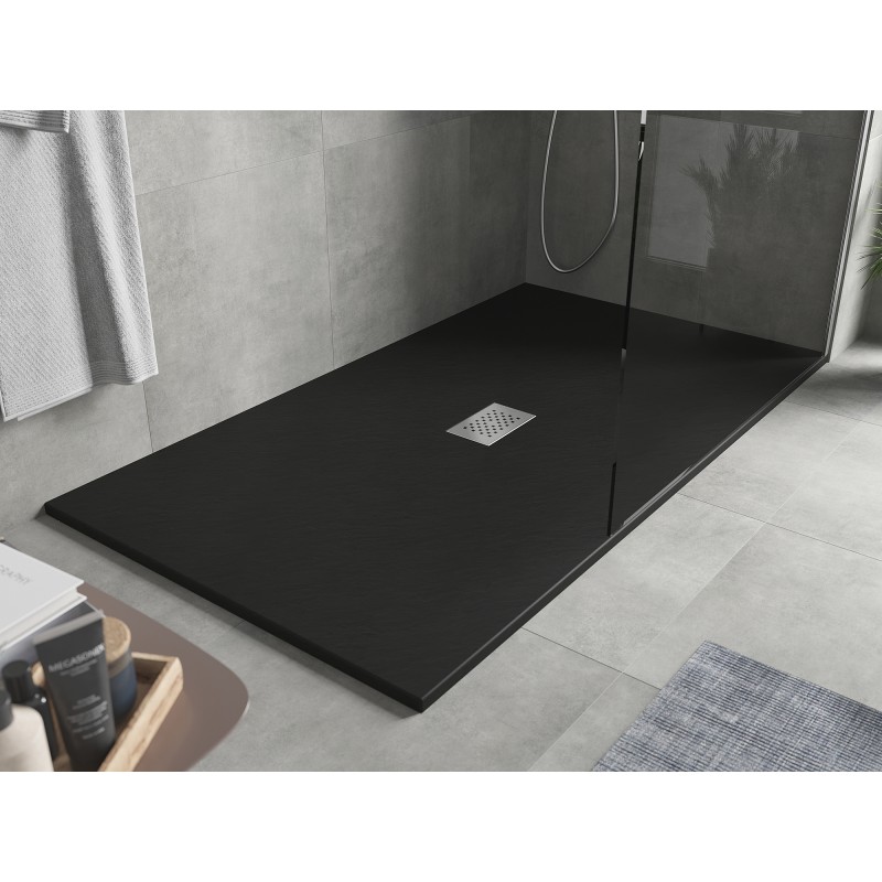 Mexen Hugo brodzik prostokątny SMC 200 x 100 cm, czarny, maskownica inox - 42701020-X