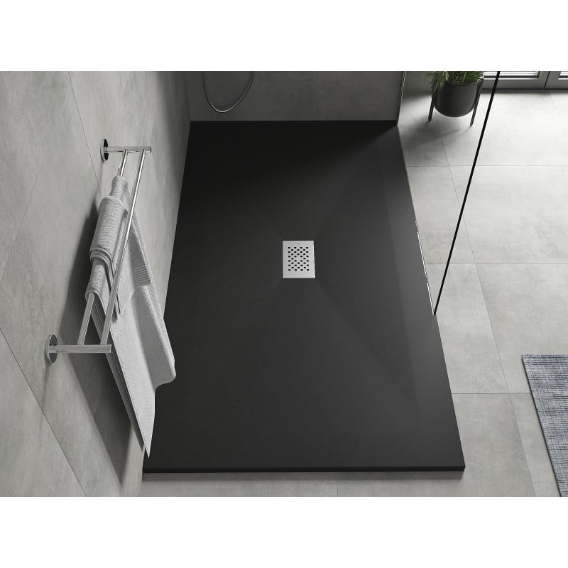 Mexen Hugo brodzik prostokątny SMC 200 x 100 cm, czarny, maskownica inox - 42701020-X
