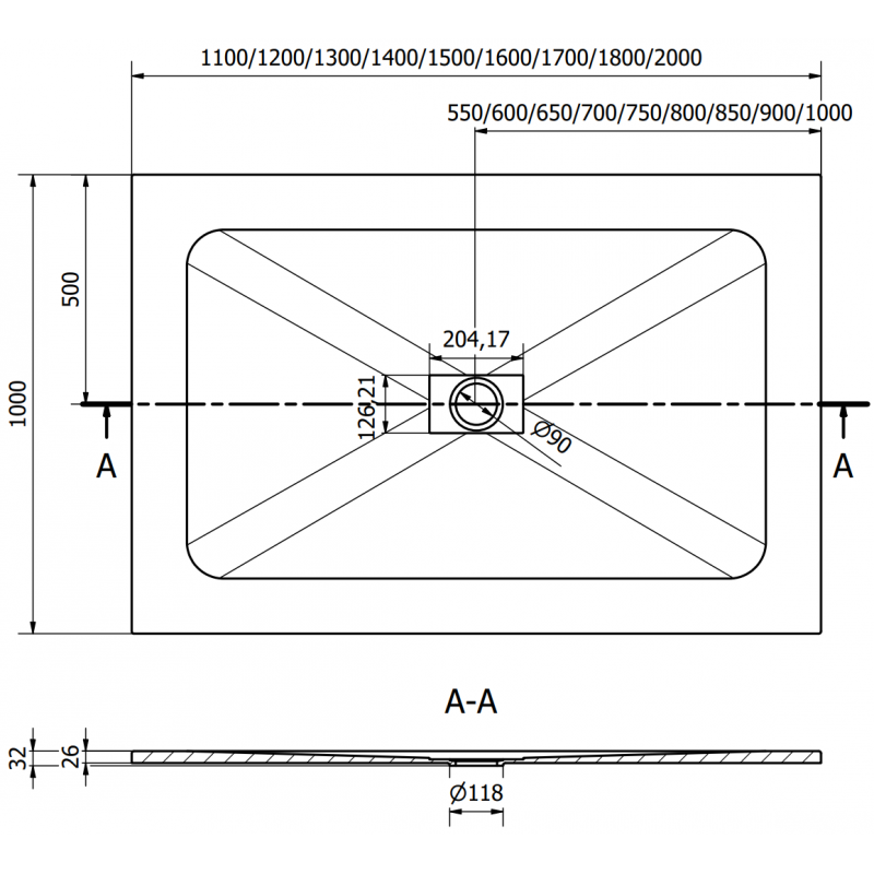 Mexen Hugo brodzik prostokątny SMC 200 x 100 cm, czarny, maskownica inox - 42701020-X