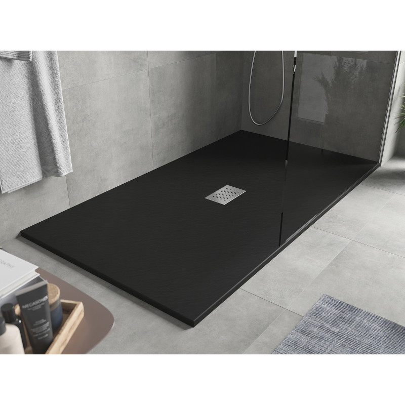 Mexen Hugo brodzik prostokątny SMC 180 x 100 cm, czarny, maskownica inox - 42701018-X