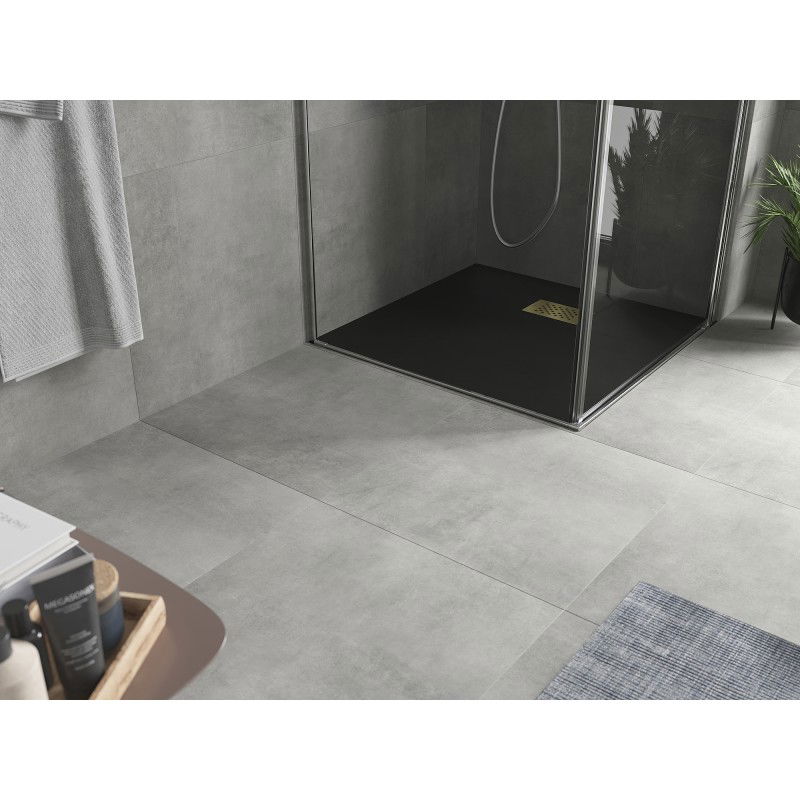 Mexen Hugo brodzik kwadratowy SMC 70 x 70 cm, czarny, maskownica złota - 42707070-G