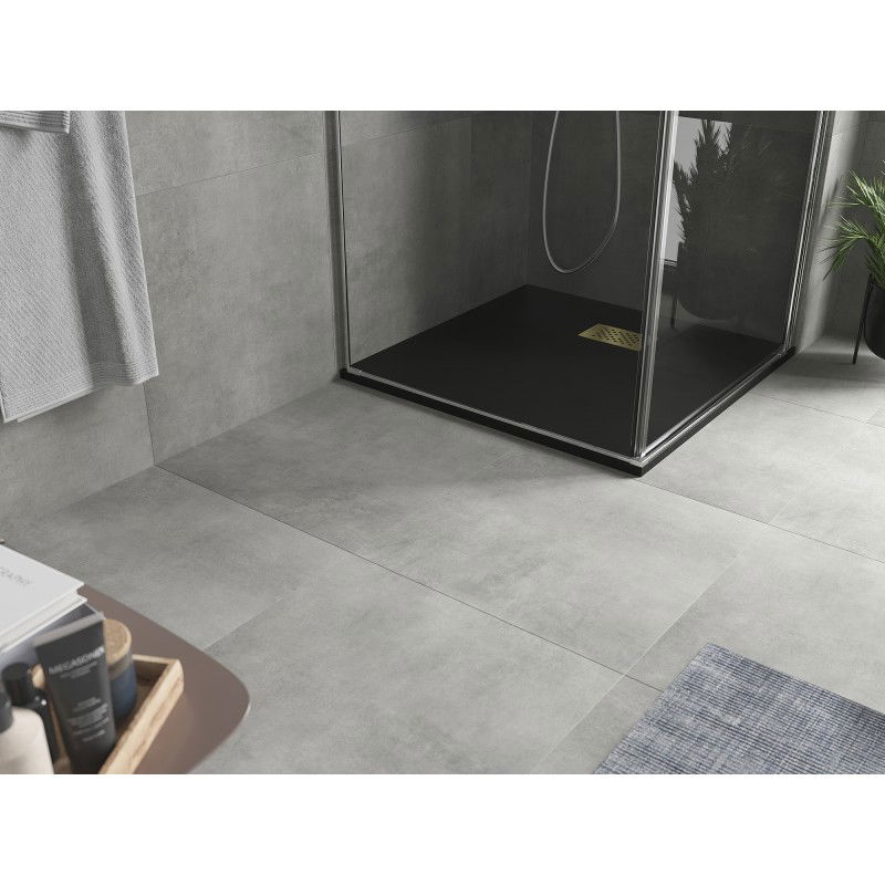 Mexen Hugo brodzik kwadratowy SMC 70 x 70 cm, czarny, maskownica złota - 42707070-G