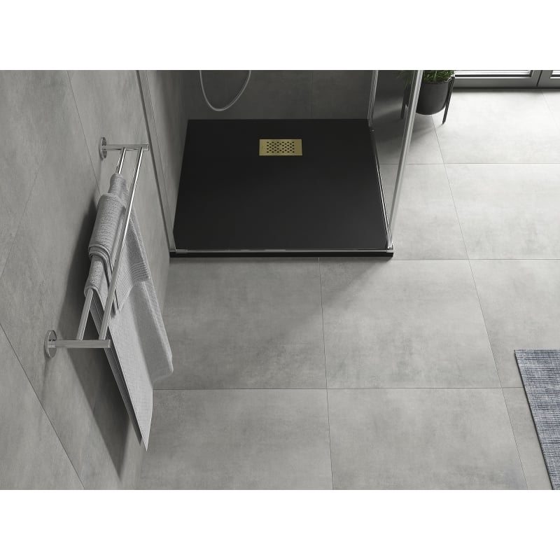 Mexen Hugo brodzik kwadratowy SMC 90 x 90 cm, czarny, maskownica złota - 42709090-G