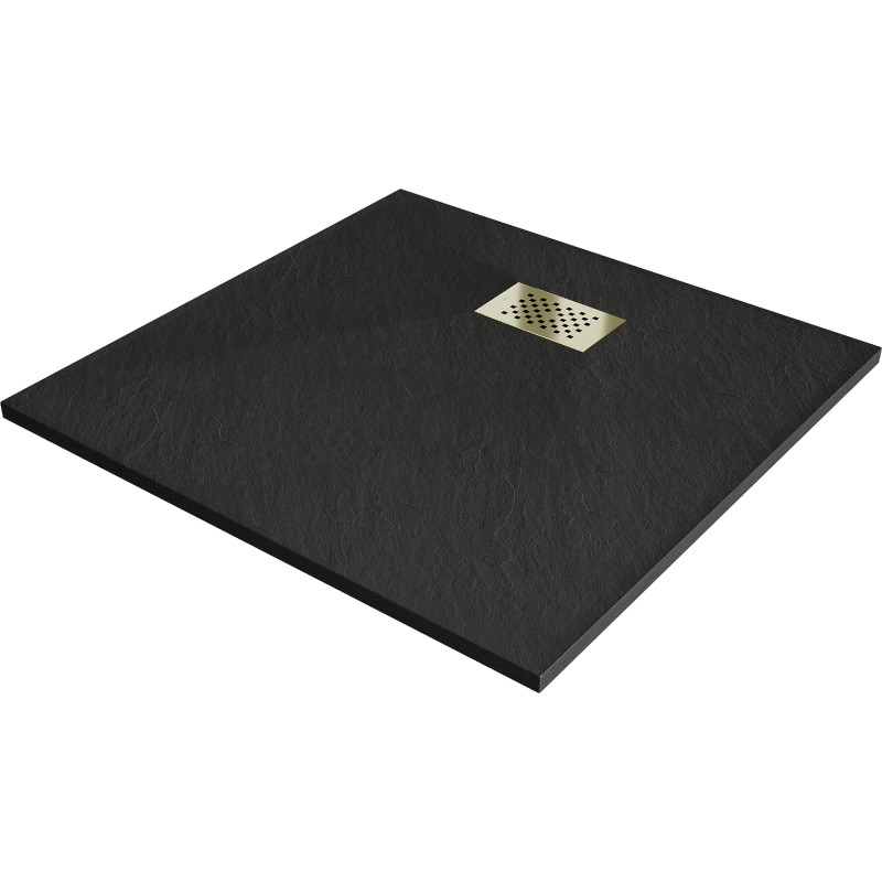Mexen Hugo brodzik kwadratowy SMC 90 x 90 cm, czarny, maskownica złota - 42709090-G