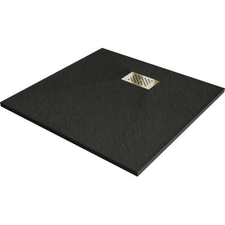Mexen Hugo brodzik kwadratowy SMC 90 x 90 cm, czarny, maskownica złota - 42709090-G