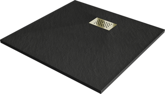 Mexen Hugo brodzik kwadratowy SMC 90 x 90 cm, czarny, maskownica złota - 42709090-G