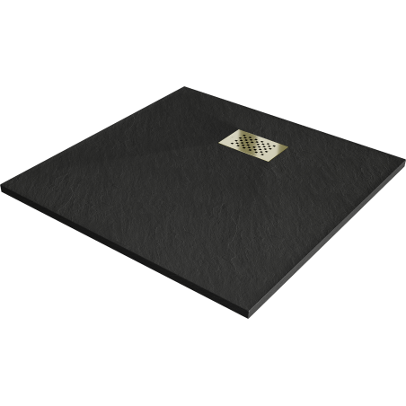 Mexen Hugo brodzik kwadratowy SMC 80 x 80 cm, czarny, maskownica złota - 42708080-G