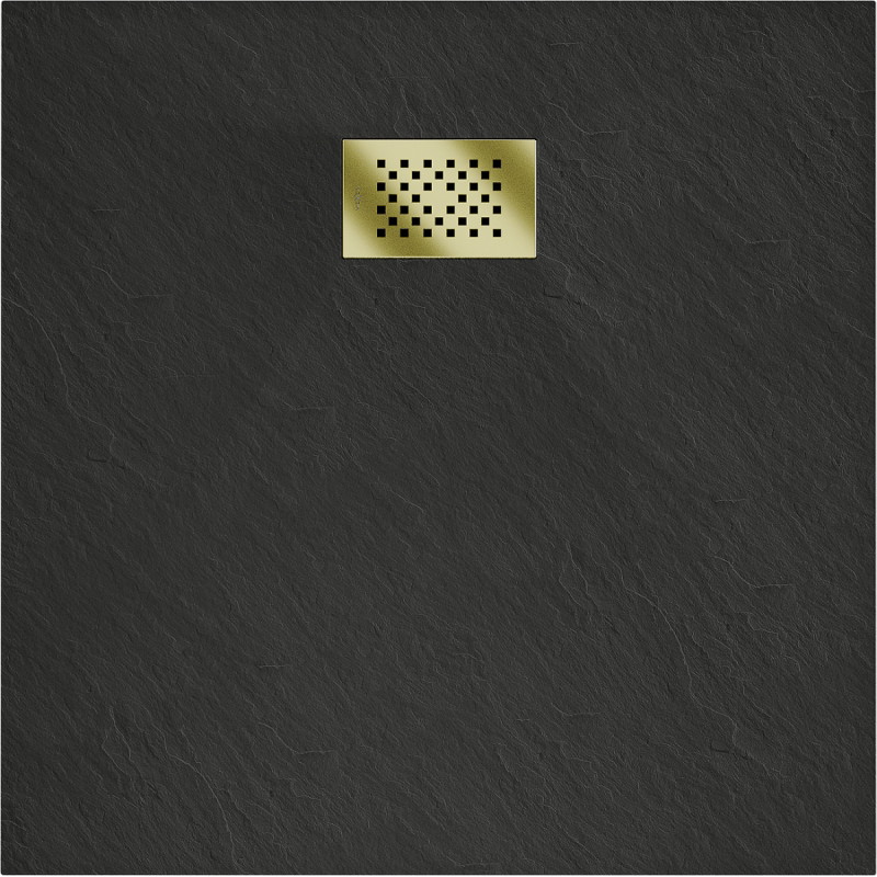 Mexen Hugo brodzik kwadratowy SMC 90 x 90 cm, czarny, maskownica złota - 42709090-G
