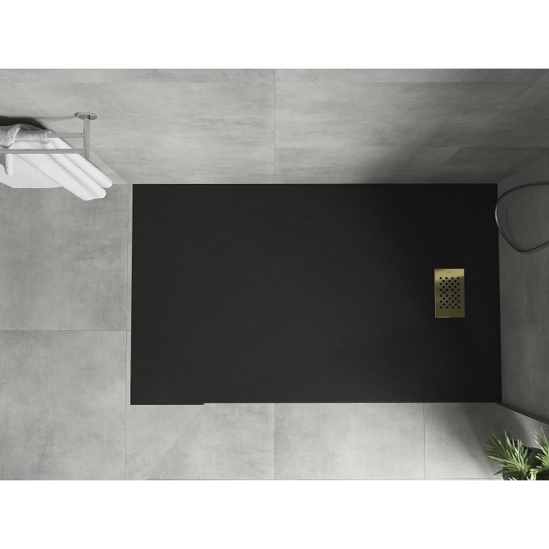 Mexen Hugo brodzik prostokątny SMC 150 x 70 cm, czarny, maskownica złota - 42707015-G