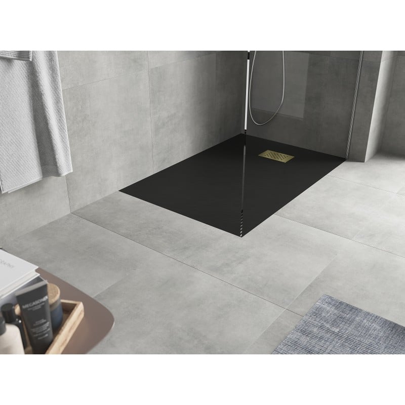 Mexen Hugo brodzik prostokątny SMC 130 x 80 cm, czarny, maskownica złota - 42708013-G