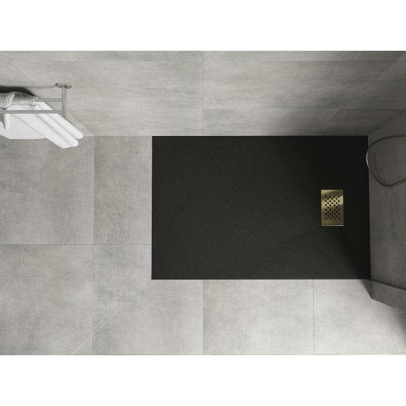 Mexen Hugo brodzik prostokątny SMC 120 x 80 cm, czarny, maskownica złota - 42708012-G