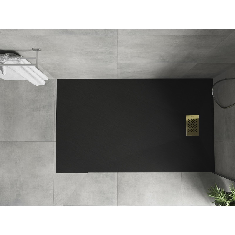 Mexen Hugo brodzik prostokątny SMC 150 x 80 cm, czarny, maskownica złota - 42708015-G