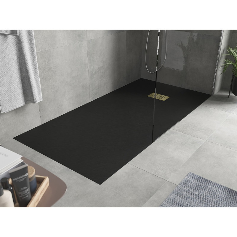 Mexen Hugo brodzik prostokątny SMC 180 x 80 cm, czarny, maskownica złota - 42708018-G