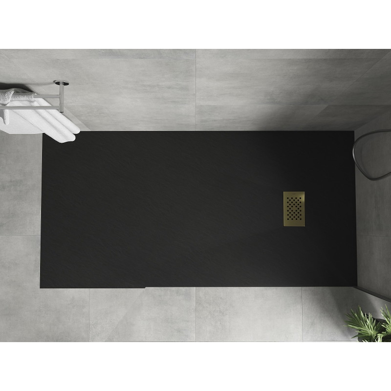 Mexen Hugo brodzik prostokątny SMC 180 x 80 cm, czarny, maskownica złota - 42708018-G