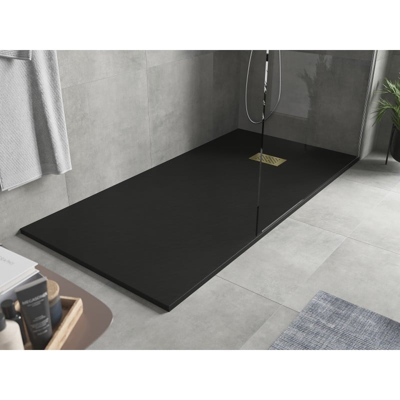 Mexen Hugo brodzik prostokątny SMC 170 x 80 cm, czarny, maskownica złota - 42708017-G