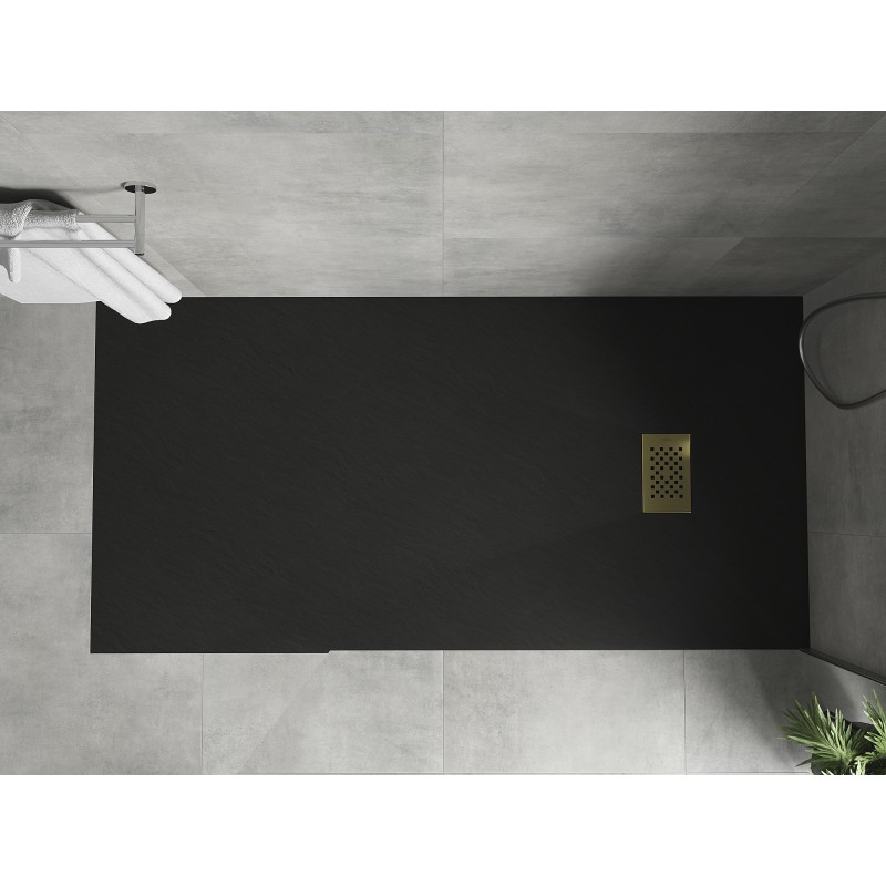 Mexen Hugo brodzik prostokątny SMC 170 x 80 cm, czarny, maskownica złota - 42708017-G