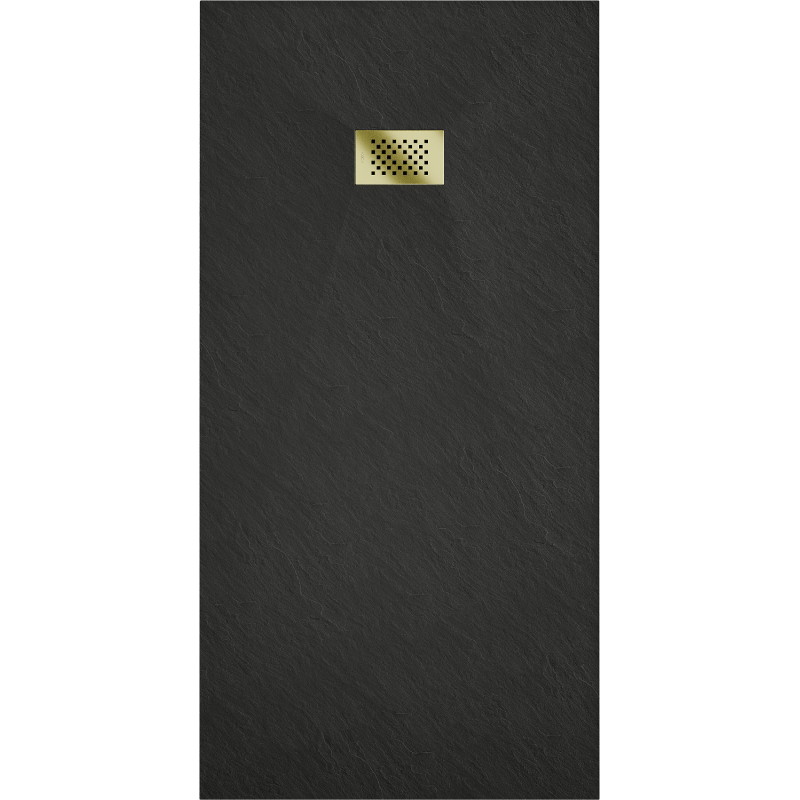 Mexen Hugo brodzik prostokątny SMC 180 x 80 cm, czarny, maskownica złota - 42708018-G