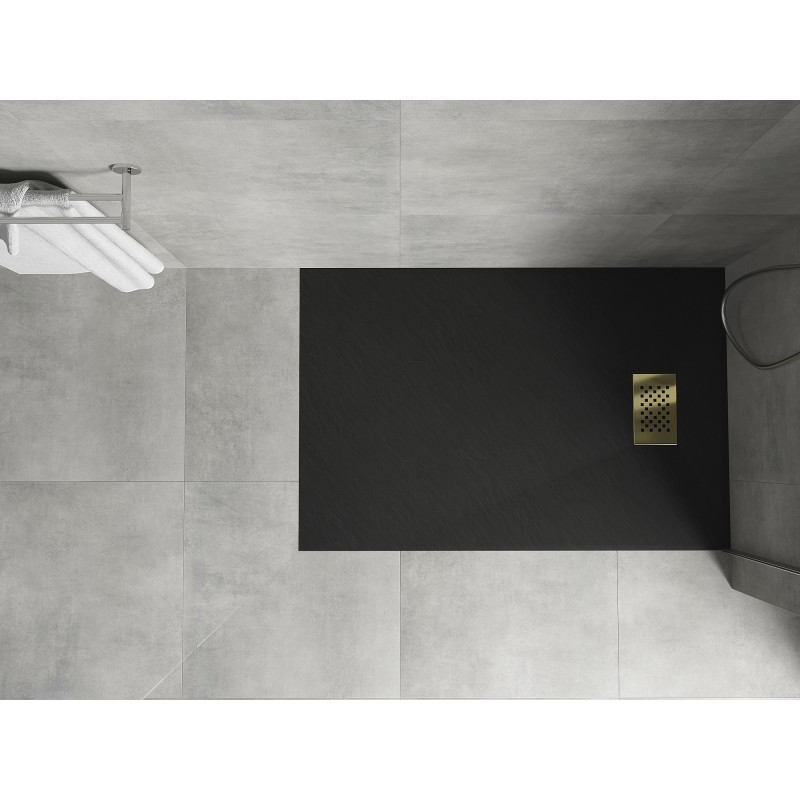 Mexen Hugo brodzik prostokątny SMC 100 x 90 cm, czarny, maskownica złota - 42709010-G