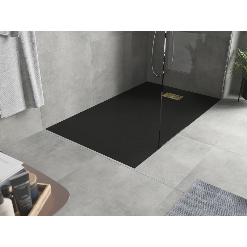 Mexen Hugo brodzik prostokątny SMC 140 x 90 cm, czarny, maskownica złota - 42709014-G