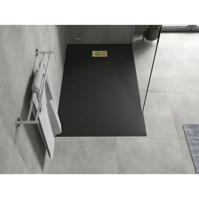 Mexen Hugo brodzik prostokątny SMC 140 x 90 cm, czarny, maskownica złota - 42709014-G