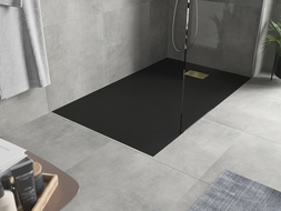 Mexen Hugo brodzik prostokątny SMC 160 x 90 cm, czarny, maskownica złota - 42709016-G