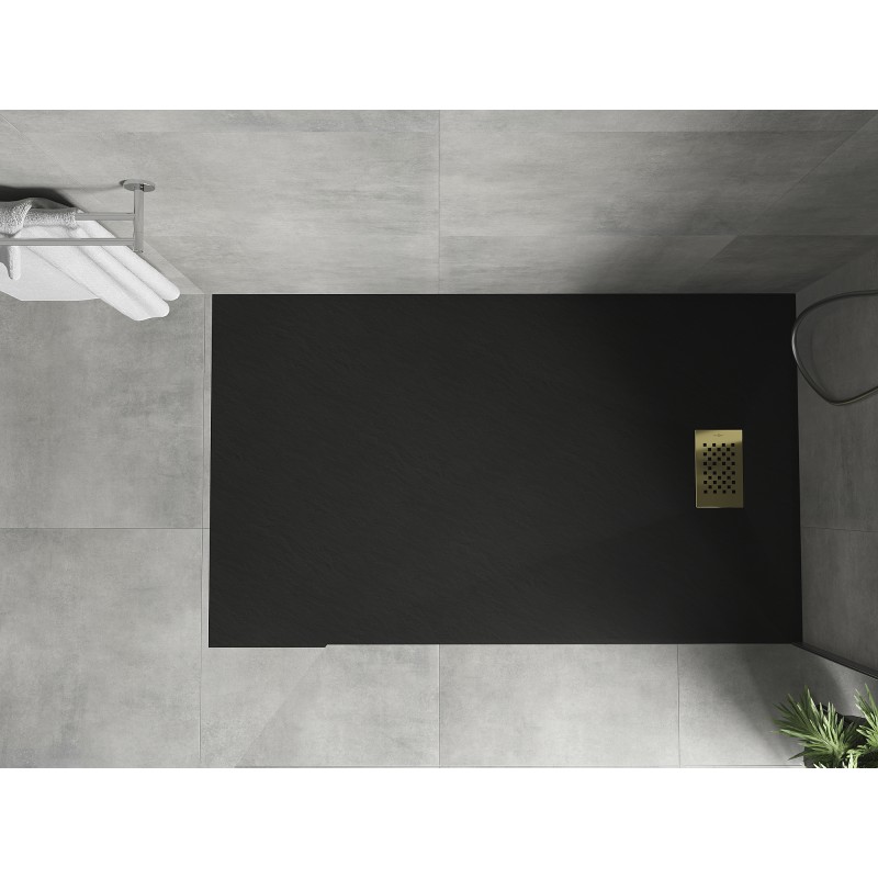 Mexen Hugo brodzik prostokątny SMC 140 x 90 cm, czarny, maskownica złota - 42709014-G