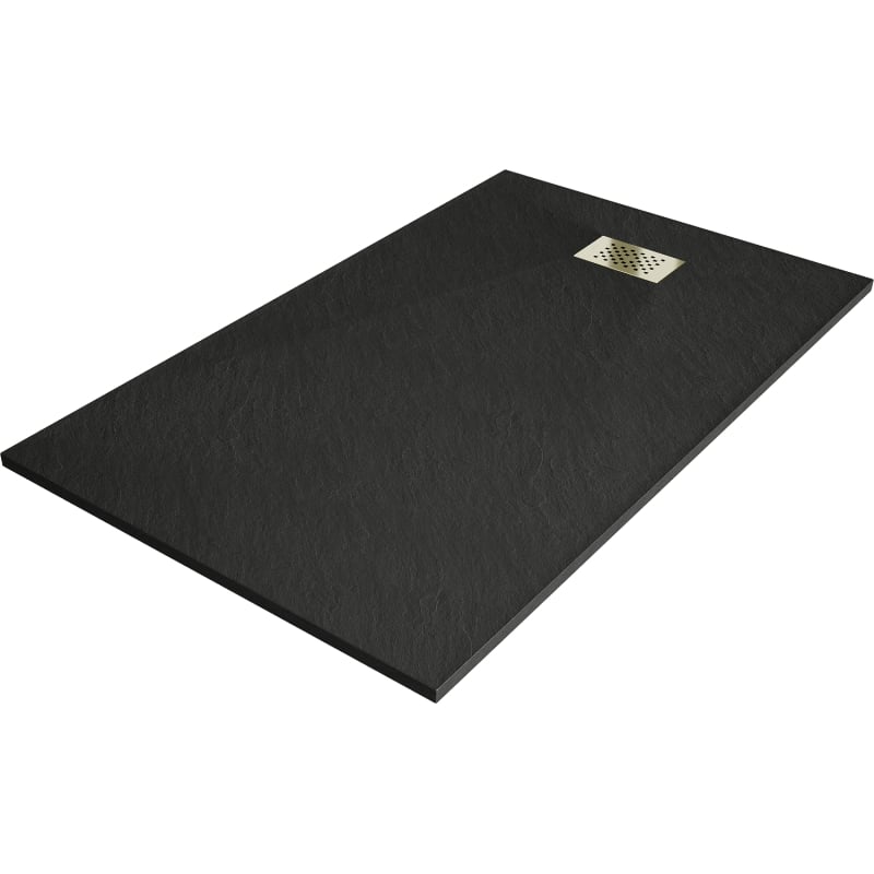 Mexen Hugo brodzik prostokątny SMC 160 x 90 cm, czarny, maskownica złota - 42709016-G
