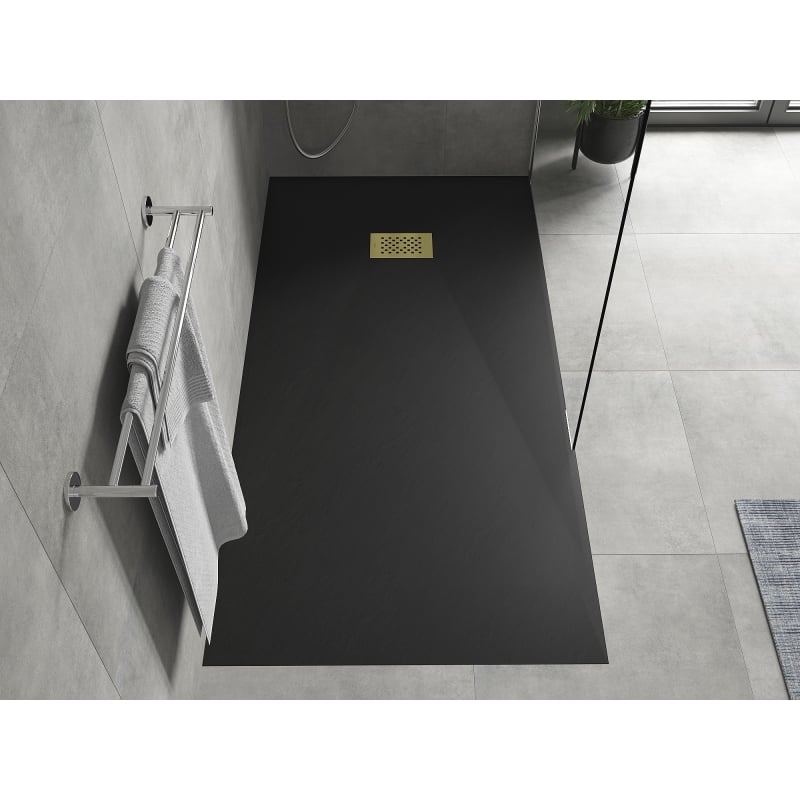 Mexen Hugo brodzik prostokątny SMC 170 x 90 cm, czarny, maskownica złota - 42709017-G