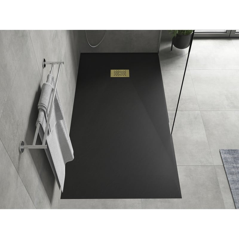 Mexen Hugo brodzik prostokątny SMC 180 x 90 cm, czarny, maskownica złota - 42709018-G
