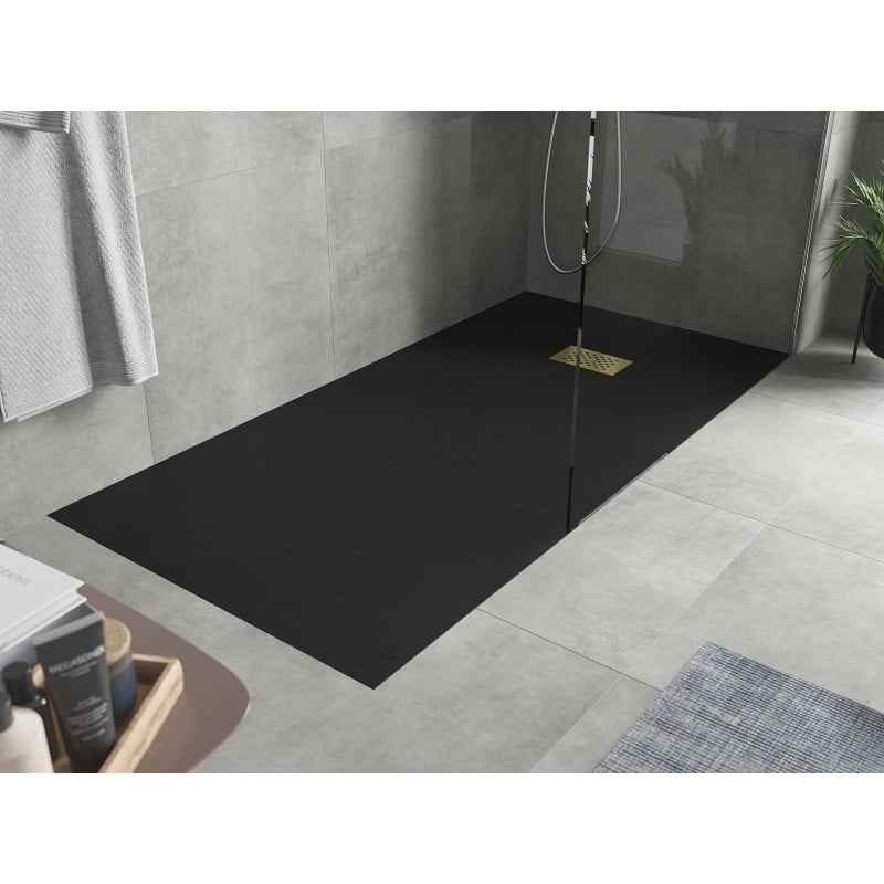 Mexen Hugo brodzik prostokątny SMC 180 x 90 cm, czarny, maskownica złota - 42709018-G