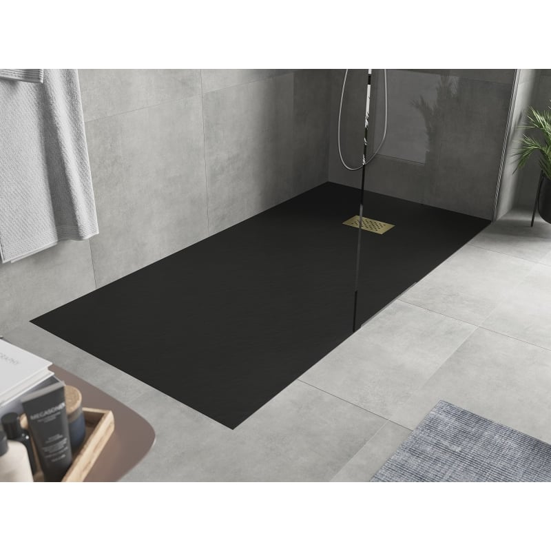 Mexen Hugo brodzik prostokątny SMC 170 x 90 cm, czarny, maskownica złota - 42709017-G