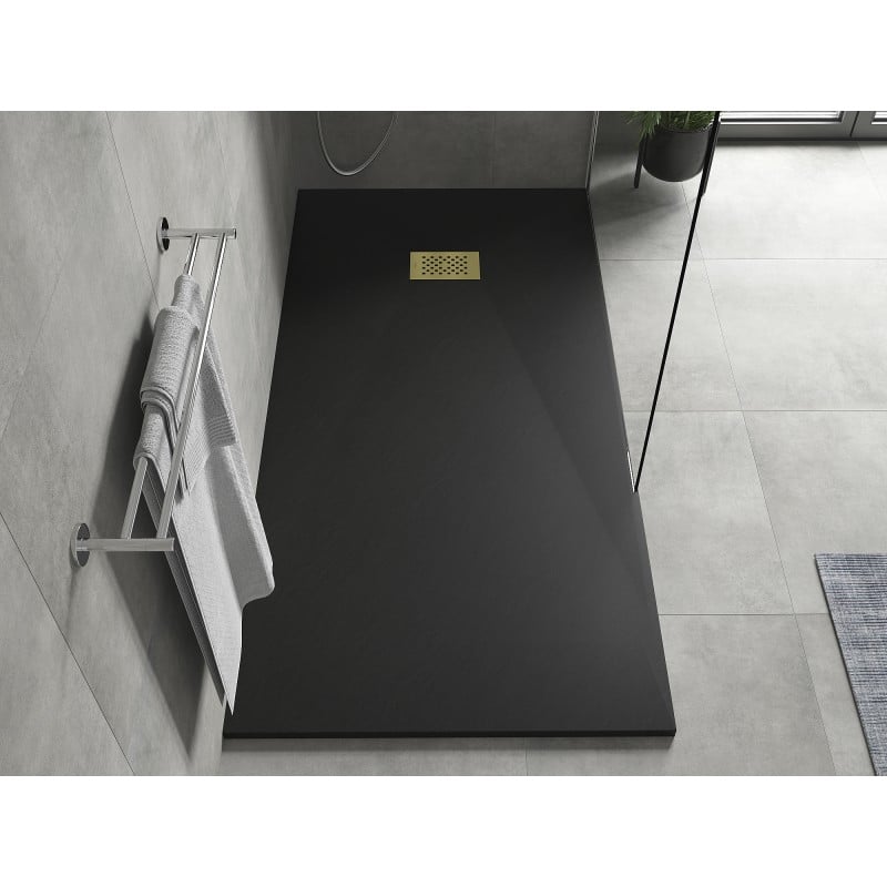 Mexen Hugo brodzik prostokątny SMC 180 x 90 cm, czarny, maskownica złota - 42709018-G