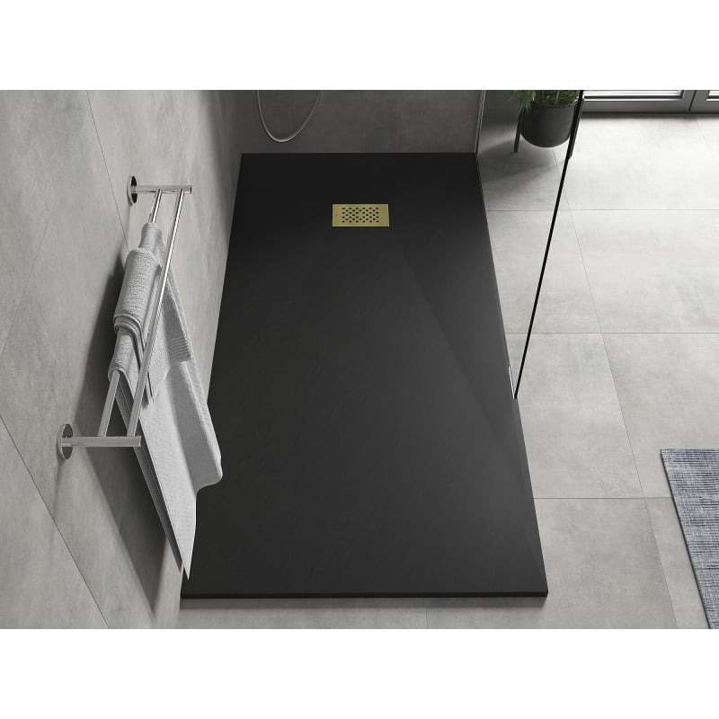 Mexen Hugo brodzik prostokątny SMC 170 x 90 cm, czarny, maskownica złota - 42709017-G
