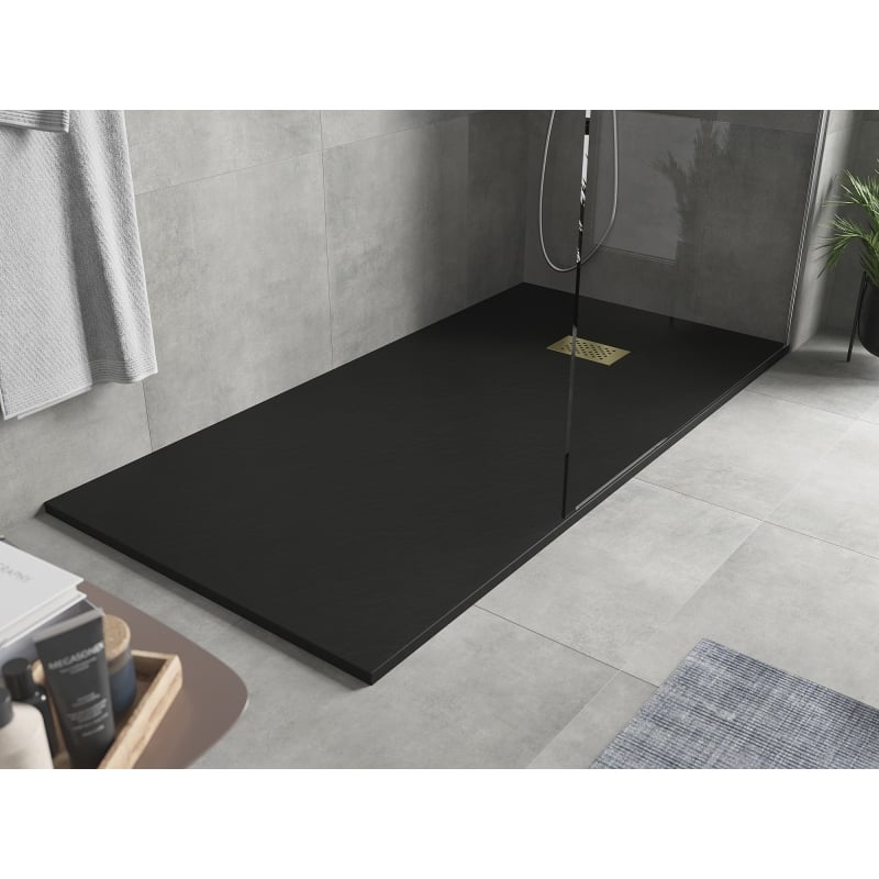 Mexen Hugo brodzik prostokątny SMC 170 x 90 cm, czarny, maskownica złota - 42709017-G