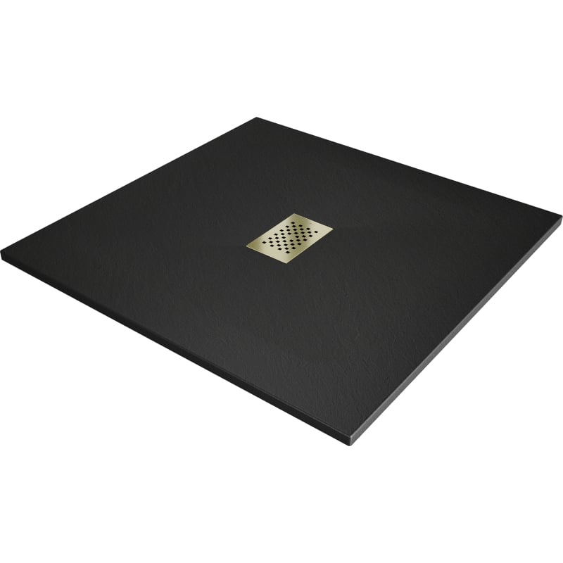 Mexen Hugo brodzik kwadratowy SMC 100 x 100 cm, czarny, maskownica złota - 42701010-G