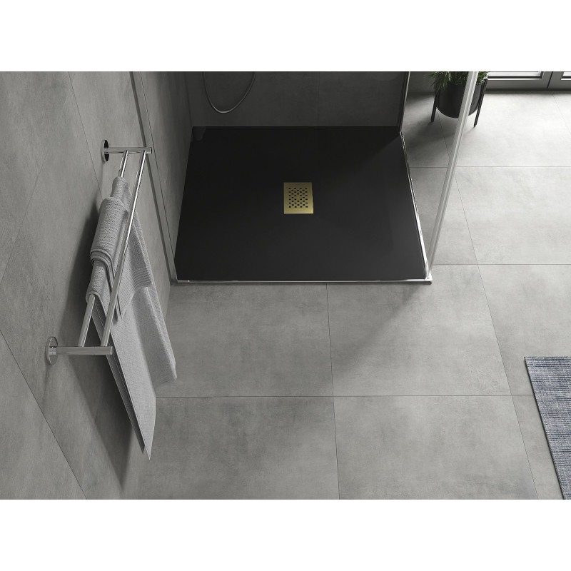 Mexen Hugo brodzik kwadratowy SMC 100 x 100 cm, czarny, maskownica złota - 42701010-G