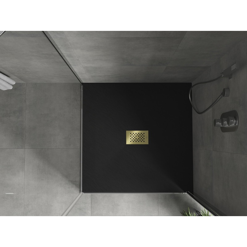 Mexen Hugo brodzik kwadratowy SMC 100 x 100 cm, czarny, maskownica złota - 42701010-G