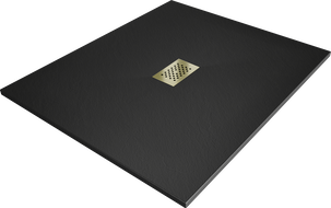 Mexen Hugo brodzik prostokątny SMC 110 x 100 cm, czarny, maskownica złota - 42701011-G