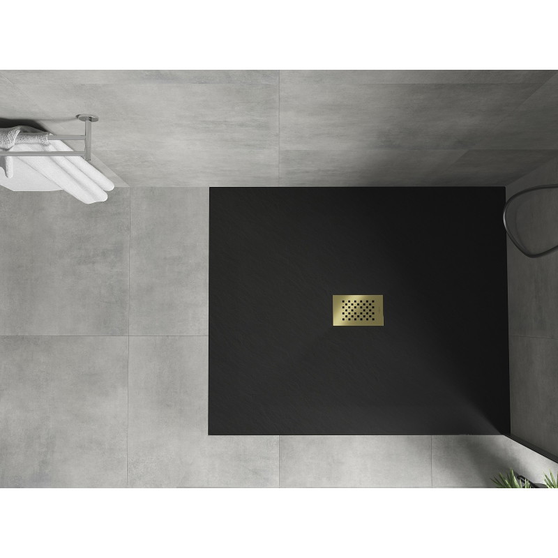 Mexen Hugo brodzik prostokątny SMC 120 x 100 cm, czarny, maskownica złota - 42701012-G