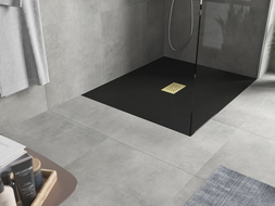 Mexen Hugo brodzik prostokątny SMC 140 x 100 cm, czarny, maskownica złota - 42701014-G