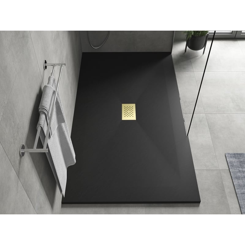 Mexen Hugo brodzik prostokątny SMC 150 x 100 cm, czarny, maskownica złota - 42701015-G