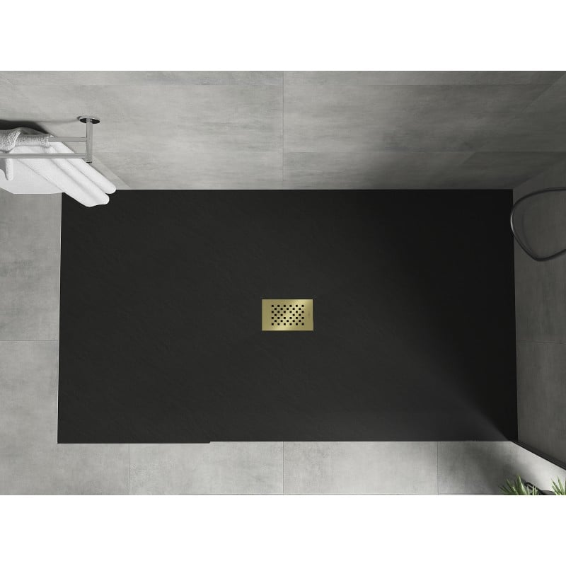 Mexen Hugo brodzik prostokątny SMC 160 x 100 cm, czarny, maskownica złota - 42701016-G