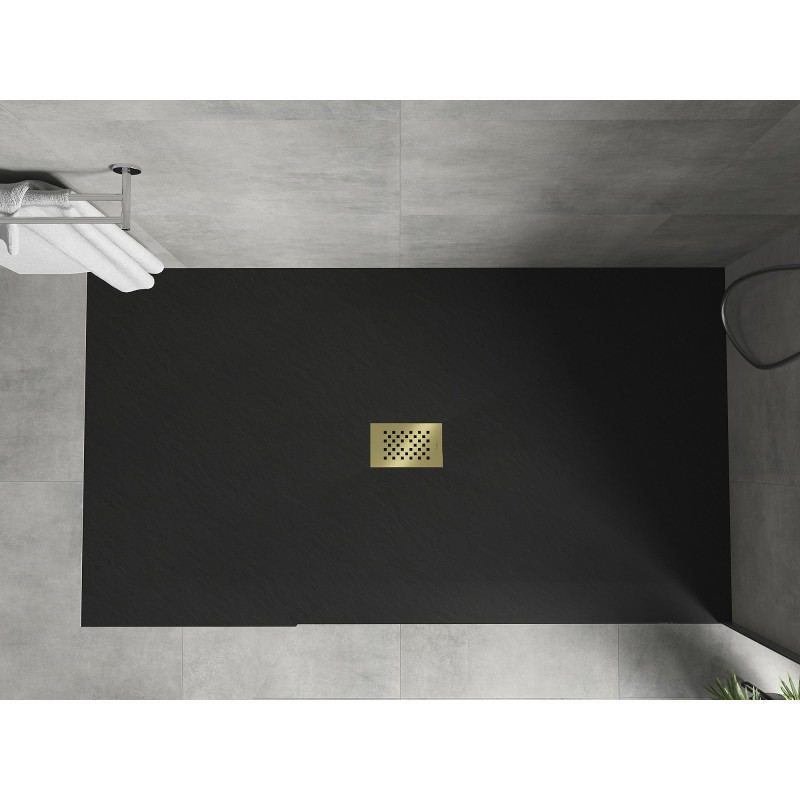 Mexen Hugo brodzik prostokątny SMC 170 x 100 cm, czarny, maskownica złota - 42701017-G
