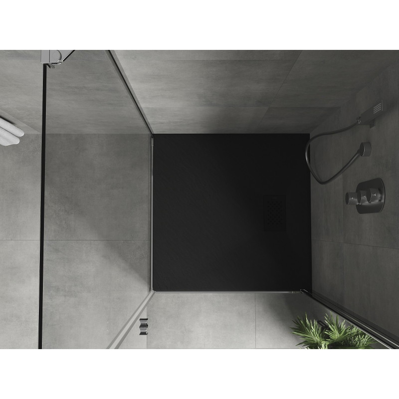 Mexen Hugo brodzik kwadratowy SMC 70 x 70 cm, czarny, maskownica czarna - 42707070-B